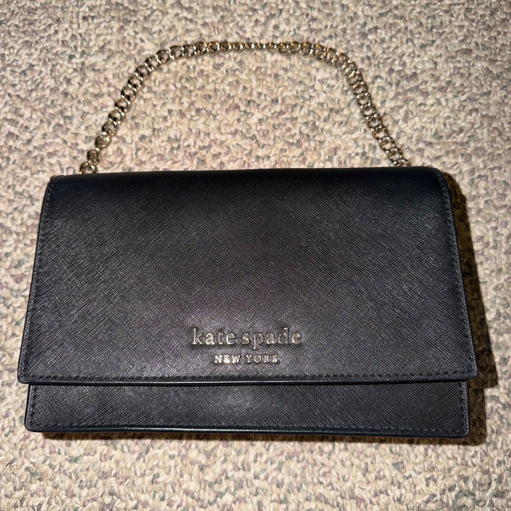Kate Spade Black Clutch with Gold Chain
